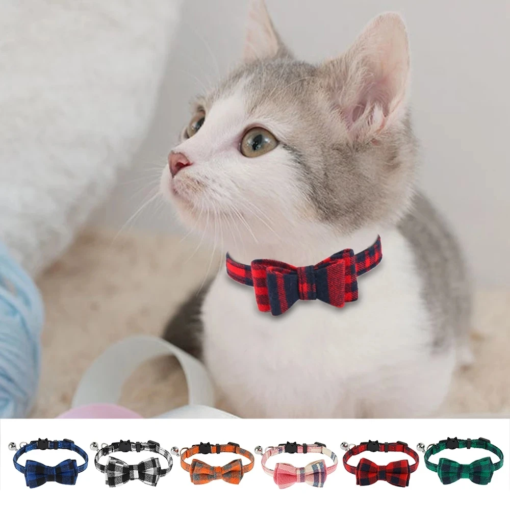 Brown Designer Cat Collar Breakaway - Bow tie Removable Kitten Bell LV  Leather