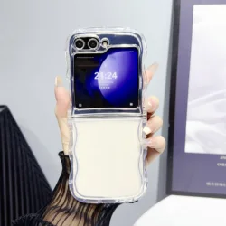Wave Border Transparent Shockproof Folding Phone Case - Slim Soft Cover - Samsung ZFlip6 (Clear)