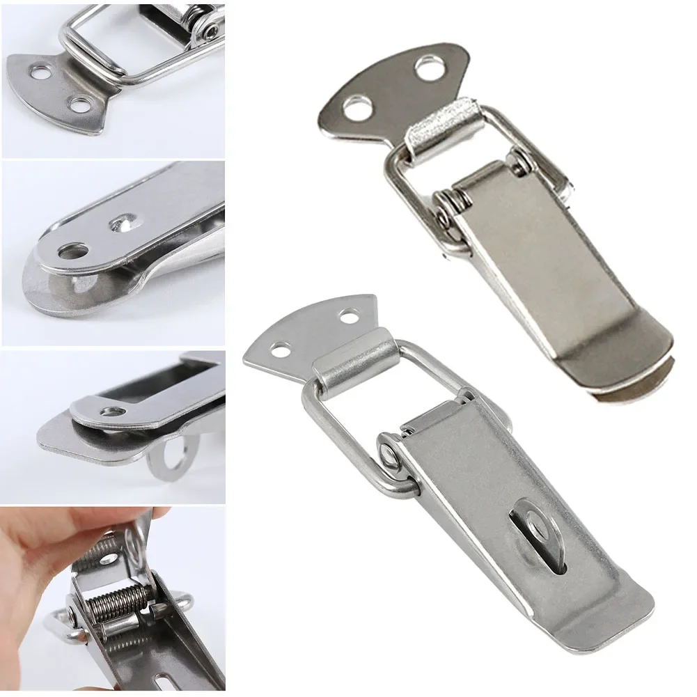 4pc Toggle Hasp Latch Stainless Steel Buckle Padlock Lock Spring Duckbill Box Luggage Lock Buckle Wood Box Metal Anti-theft toggle latch clamp