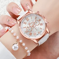 3/5PCS Women's Watch Fashion Roma Dial Leather Band Quartz Watches Pearls Jewelry Set(Without Box) - Image 4