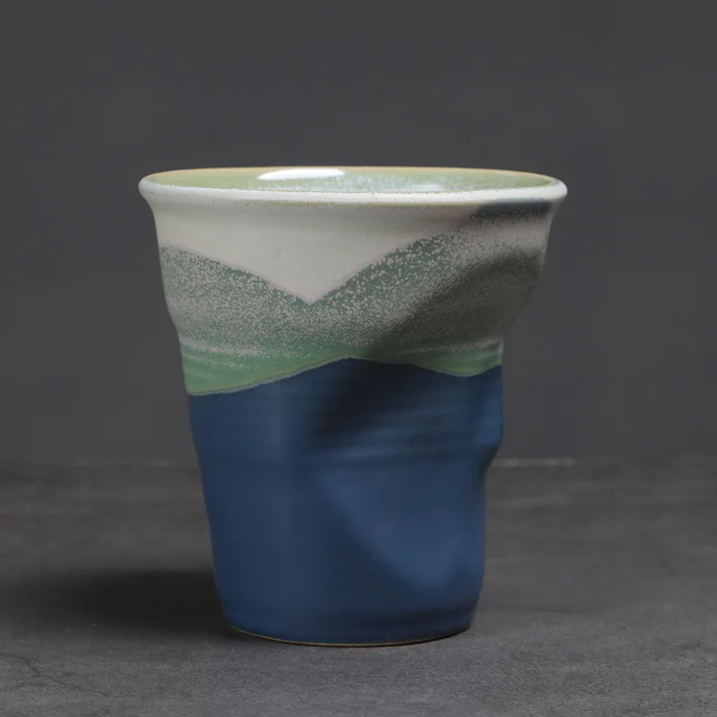 Artistic Textured Ceramic Coffee Mug in Retro Folded Design