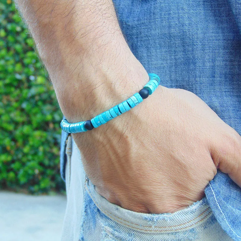 Mens Surfer Bracelet Mens Beaded Bracelet Stacking Bracelets Boho Bracelet Hematite Bracelet stone bead bracelet beaded bracelet natural stone bracelet
