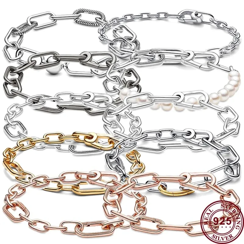 New Hot 925 Silver ME Series Double Color Love Heart Ring Chain Original Women's Pearl Logo Bracelet DIY Fashion Charm Jewelry new hot 925 sterling silver classic love heart rose women s logo daisy ring wedding gift high quality diy fashion charm jewelry