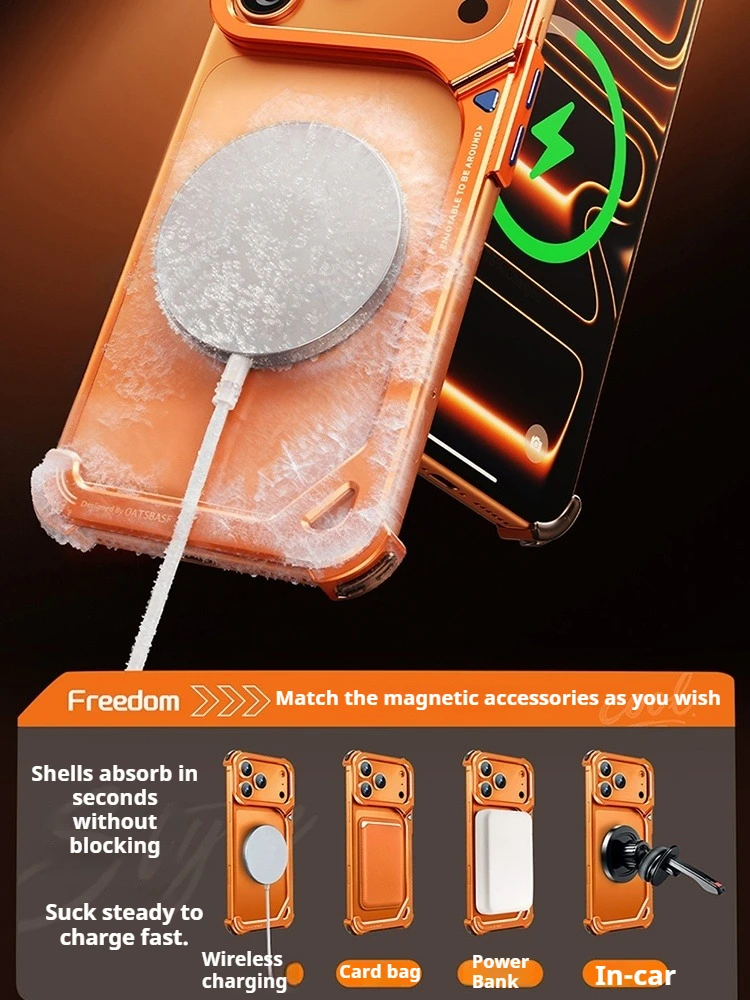 Eary 9-Shaped for iPhone 17 Pro Max 17 Pro Phone Case for Magsafe Wireless Charging With Lens Holder Stand Metal Frameless Shell