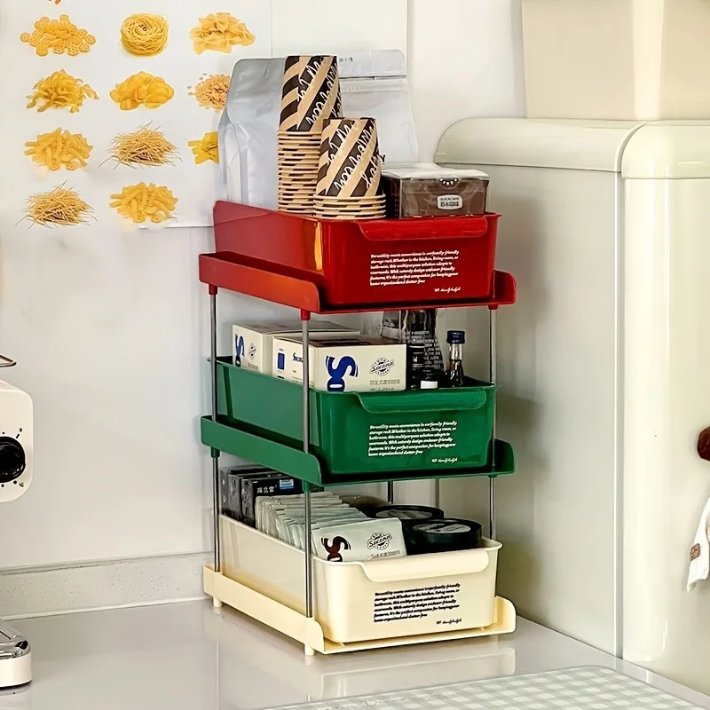 Multifunctional Coffee Tea Bag Storage Organizing Box - 2/3Layer Corner Desktop Rack with Drawer 4