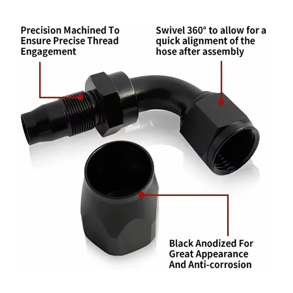 Hose Pipe Fitting Pipe Fitting Water Pipe Fitting Rotating Hose End Fittings Oil Fuel Adapter Kit 0-180 Degrees AN4 AN6 AN8 AN10 AN12 AN16 AN20-Pipe Oil Fuel Hose Connector Set