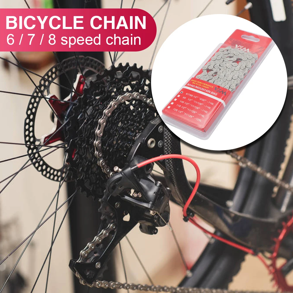 MTB Half Hollow Bicycle Chain Links Racing Chain 6 7 8 Speed Carbon Steel Bicycle 1/2 x 2/32 inch 116 Links Cycling