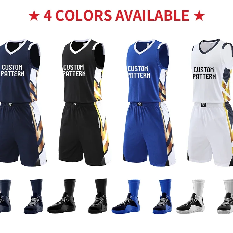 High Quantity Print Men Basketball Jersey Set Youth Sports Cothing College Breathable Women Basketball Uniform YW-S006