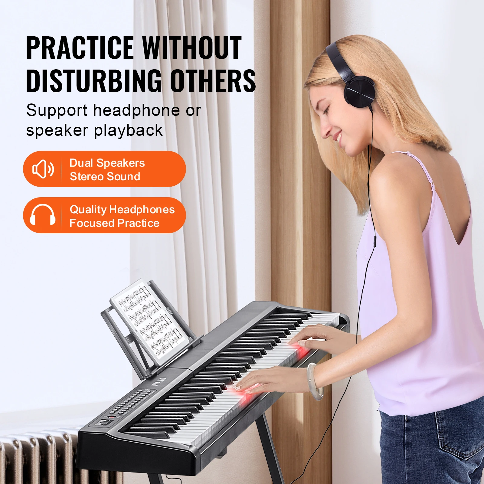 SucceBuy 88 Key Digital Piano Keyboard Semi Weighted Keys Full Size Electric Portable Keyboard Piano Set 1000Tones for Beginners