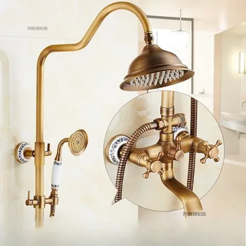 ห้องน้ํา FIXTURE แรงดัน Rain Bath ก๊อกน้ํายุโรปโบราณทองแดงระบบ Retro Thermostatic ชุดฝักบัว 1