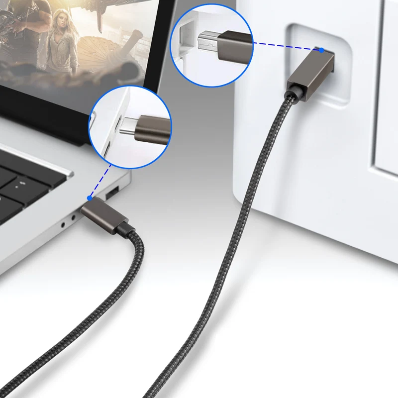 Cavo USB-C A USB B Per Stampante - 2 Metri - Intrecciato In Nylon - Compatibile Con HP, Canon, Epson E Scanner