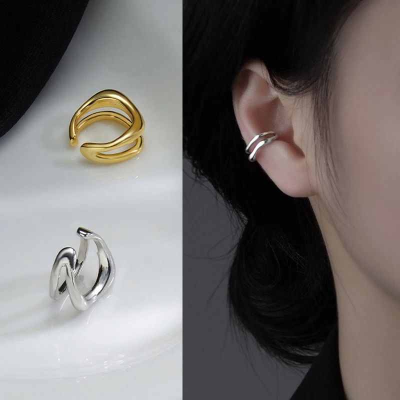 1Pc Ear Cuff Earrings Non-Piercing Double Layer Cuff Ear Clip Earring for Women Fake Cartilage Simple Y2K Jewelry 2025 New