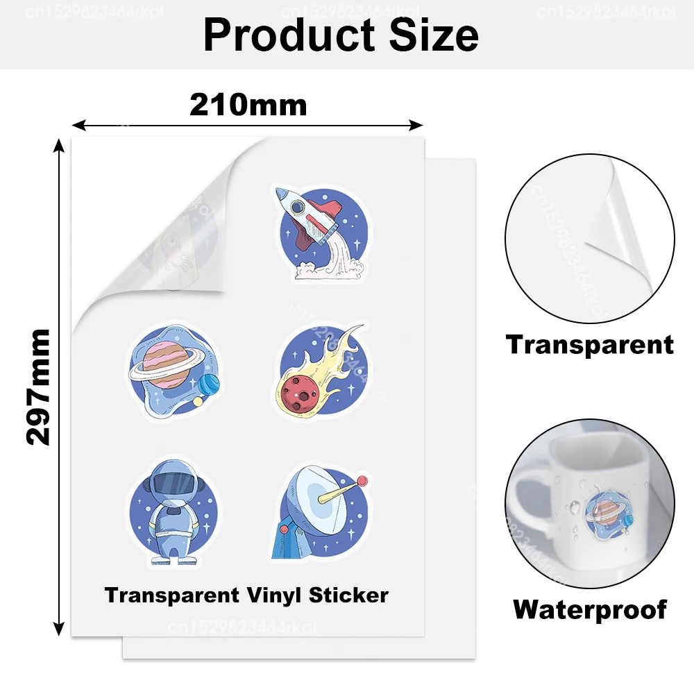 50 Sheets Printable Vinyl Sticker Paper Transparent White Self Adhesive A4 Paper Sticker Waterproof 70% Clear Paper Inkjet