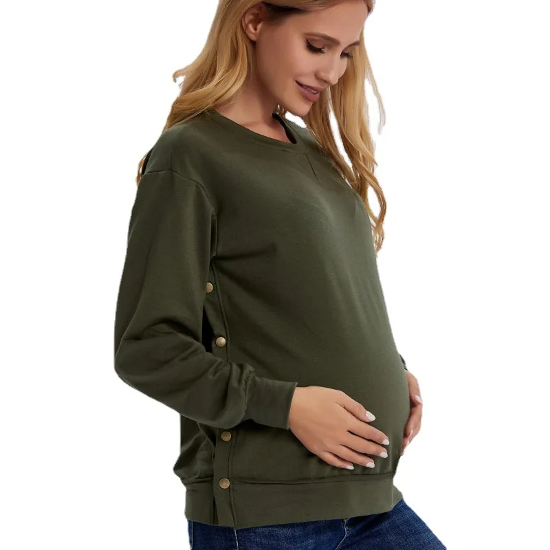 Breastfeeding Pregnant Top Pregnant Mother Clothing European and American Polyester Long-sleeved Maternity Loose Solid Sweaters Autunm Winter Clothes Women