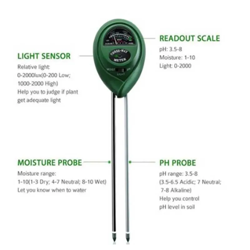 3 In1 Soil Water Moisture PH Meter Meter Soil Water Acidity Humidity Light PH Test Garden Plants Flowers Moist Tester soil moisture meter