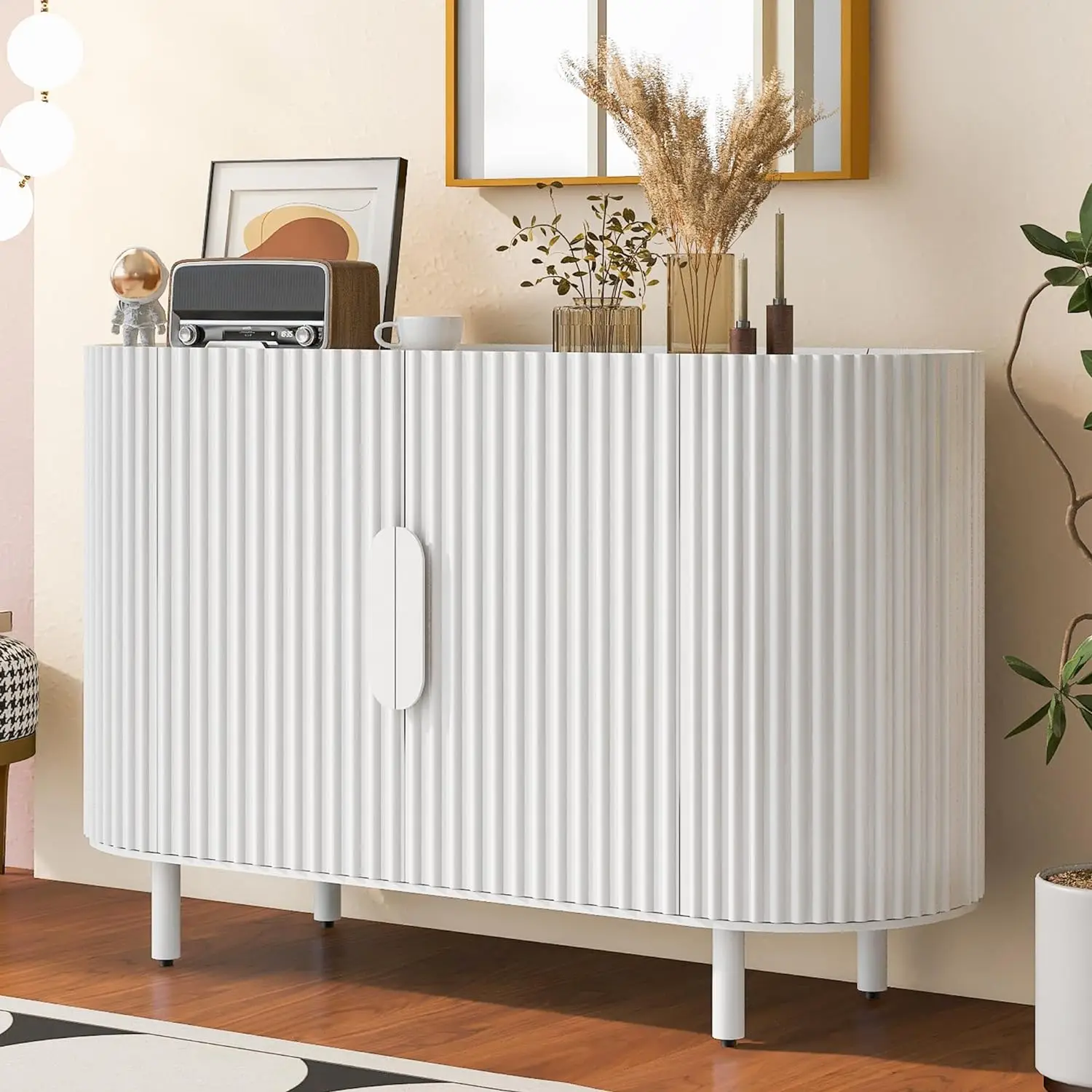 

Merax, White Light Luxury Sideboard Adjustable Shelves and Doors, Curved Design Storage Cabinet for Living Room, Study an