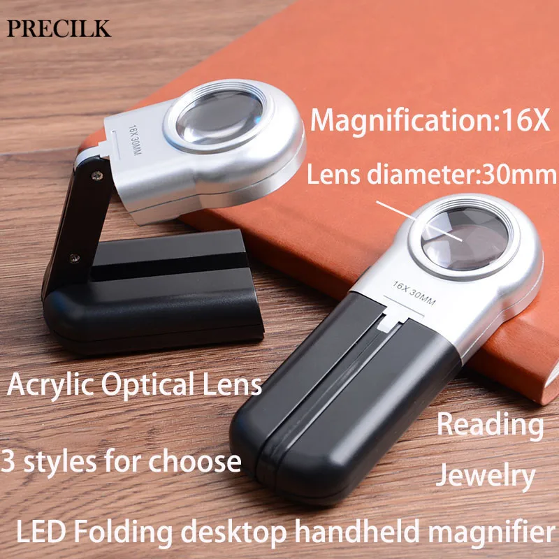 3X Folding Lamp Loupe Magnifier Reading Portable Handheld Illuminated  Magnifying Glass with 2 LED Lights for Newspaper - AliExpress