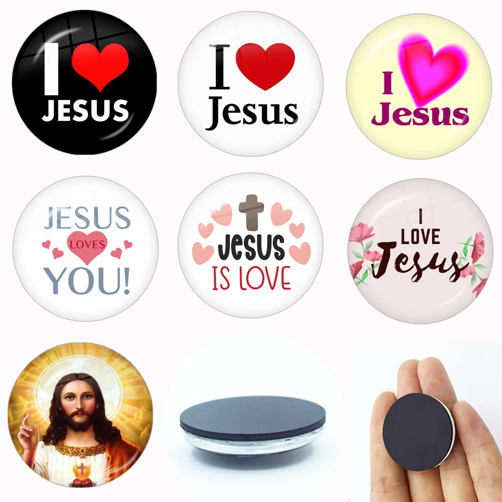 

I Love Jesus Symbol 30MM Glass Fridge Magnets Glass Crystal Magnetic Stickers Refrigerator Decoration Home Decor