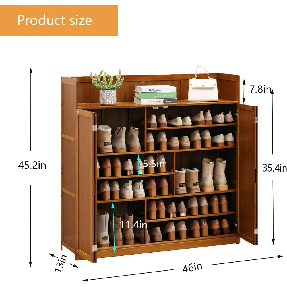 Bamboo Shoe Storage Cabinet with Doors, 7 Tier Free Standing Shoe Rack, 36-40 Pairs Cabinet, Entryway Organizer 2