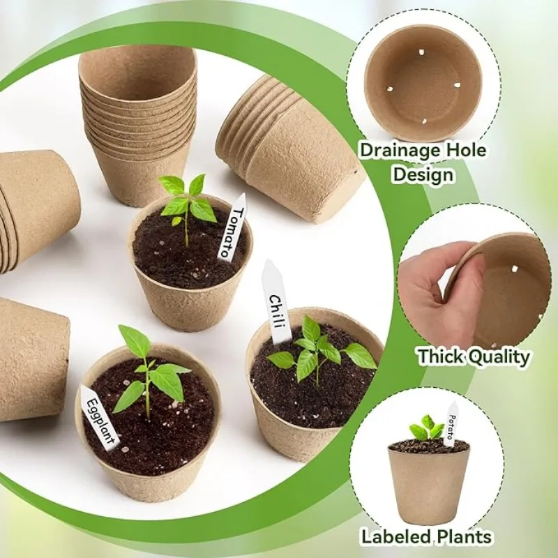 Seed Starter Tray 20-200PCS 3.15 Inch Peat Pots for Seedling Outdoor Garden Germination Nursery Pots Pulp Biodegradable Seed Starter Kits seed starter tray,nursery pots