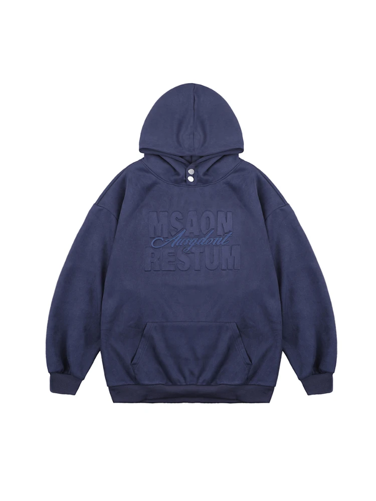Hooded Sweater Pullover Adult Warm Men's Autumn Winter Fleece-Lined Thickened American Retro Letter Print Simple Fashion Casual