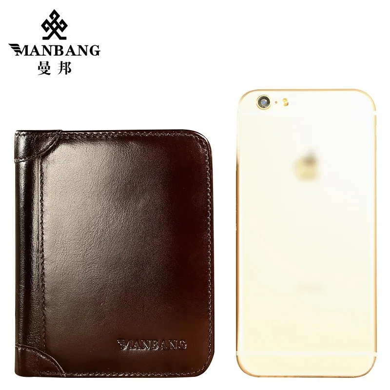 ManBang Luxury Men Wallet Genuine Cow Leather Male RFID Trifold Short Purse For Men with ID Window and Credit Card Holder 6