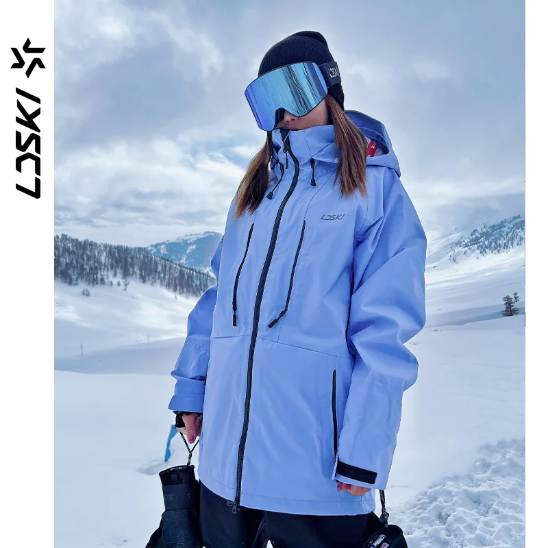 LDSKI Ski Jackets Women Men Winter Warm Waterproof Windproof Breathable Elastic Cuffs Hooded Snowboarding Outdoor Sports Loose