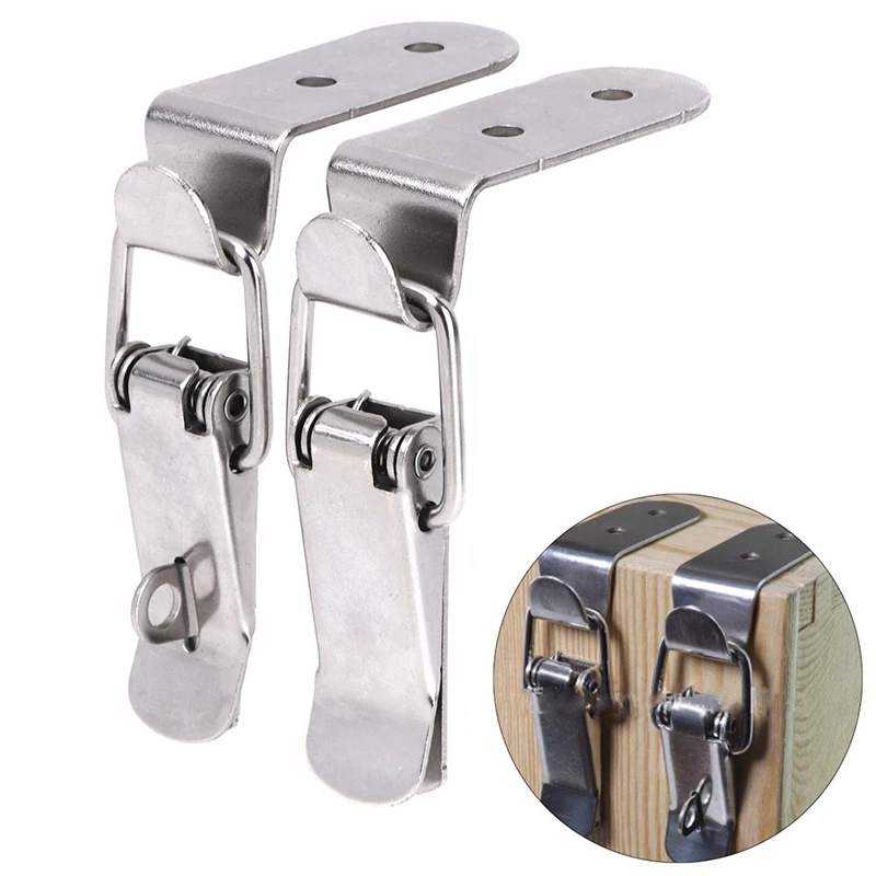 

90 Degrees Duck-mouth Buckle Hook Lock Iron Spring Loaded Draw Toggle Latch Clamp Clip Silver Hasp Latch Catch Clasp