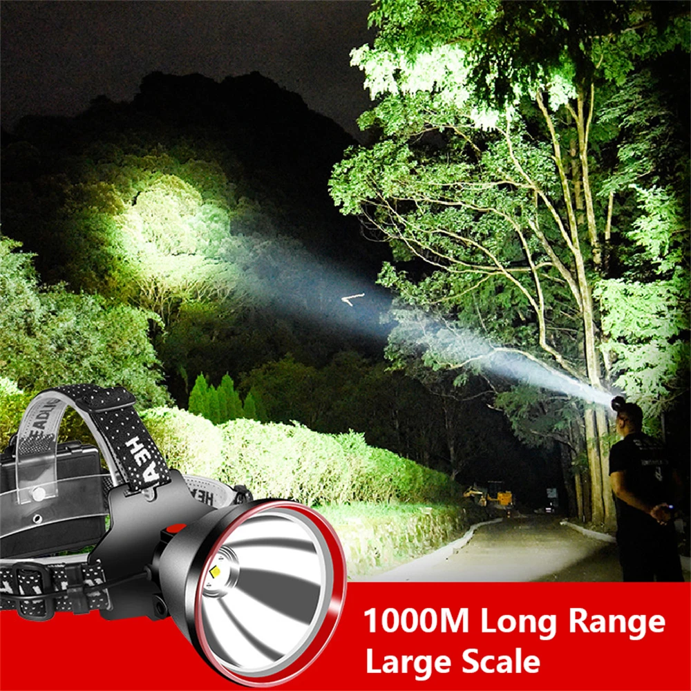 Description Picture 3 of item1000M Long Range Super Powerful Led Headlamp 18650 Headlight USB Rechargeable Outdoor Fishing Head Flashlight Camp Lamp