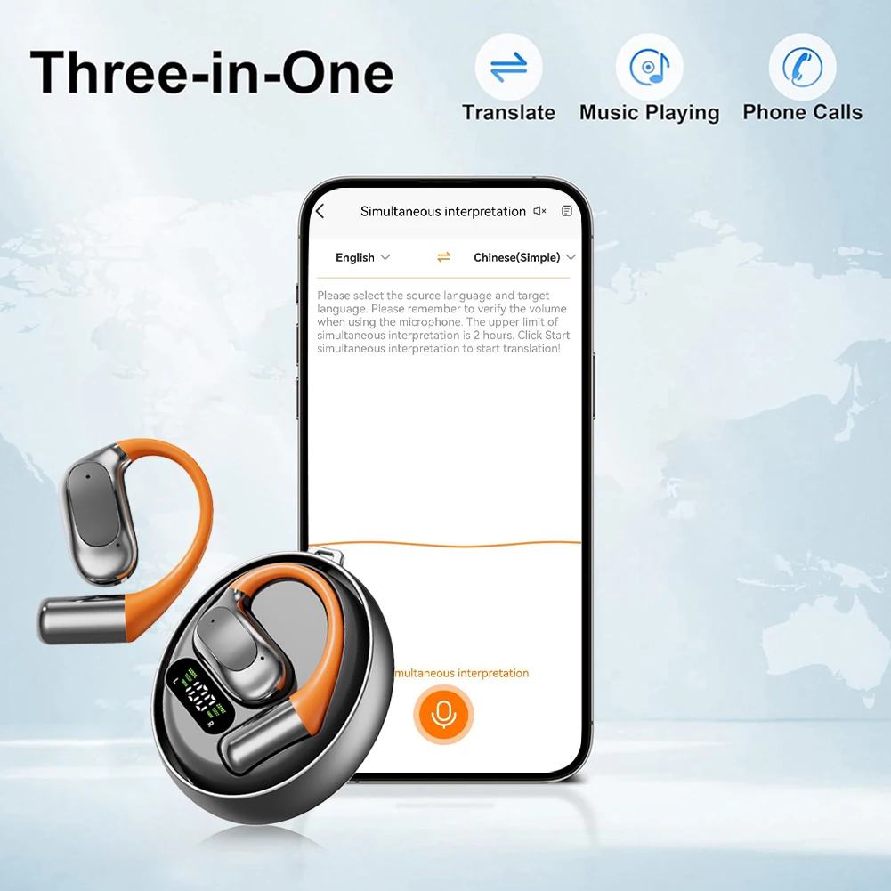 Wireless BT Translation Earbuds Real Time Translation Headphones Ai Translating Earbuds Headphones for Travel Business Learning