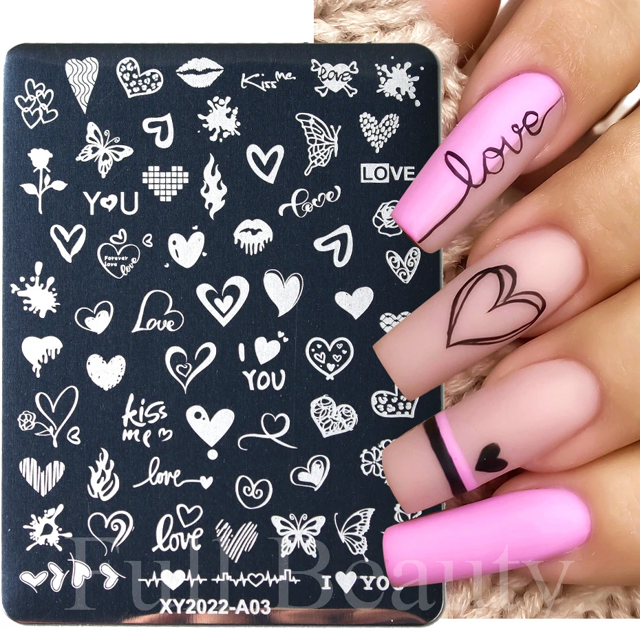 PH PandaHall 3er Set Nagelstempelplatten – Blumen, Herzen, Sterne, Aus Edelstahl, Für Nail Art Design