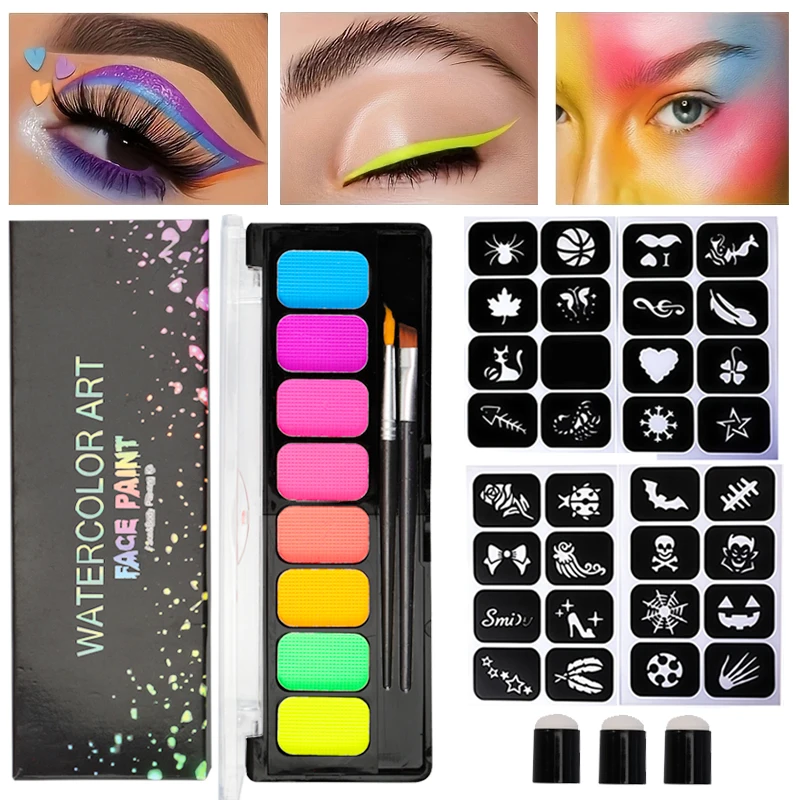 12-Color Neon Water-Soluble Face & Body Paint – Safe, Non-Toxic, Vibrant, Washable For Kids & Adults | UV Glow