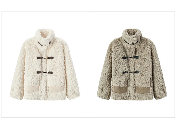 Coat Women Imitation Rabbit Fur Imitation Suede Patchwork Retro New Winter Loose Stand-Up Collar Jacket