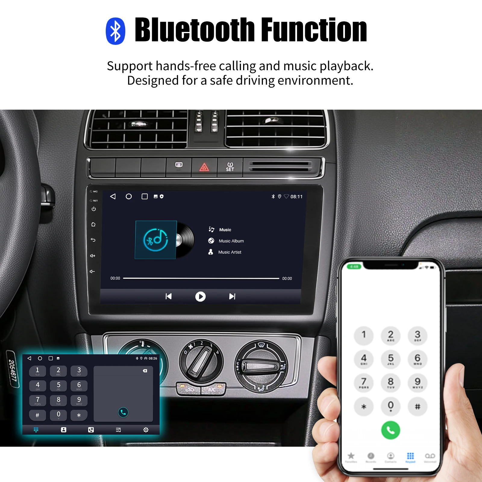 Autoradio ESSGOO Android 15 9 Zoll 64G für VW Polo MK5 6R 6C 2011-2016 Drahtloses CarPlay Android Auto GPS Navigation WIFI RDS Lenkradsteuerung Bluetooth FM Mirror Link KI-Stimme ChatGPT IPS Touchscreen – Detail 14