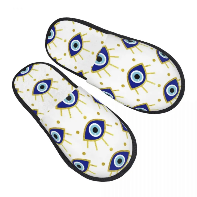 

Custom Mediterranean Evil Eye Protection Soft Memory Foam House Slippers Women Spiritual Amulet Cozy Warm Anti-Skid Slipper