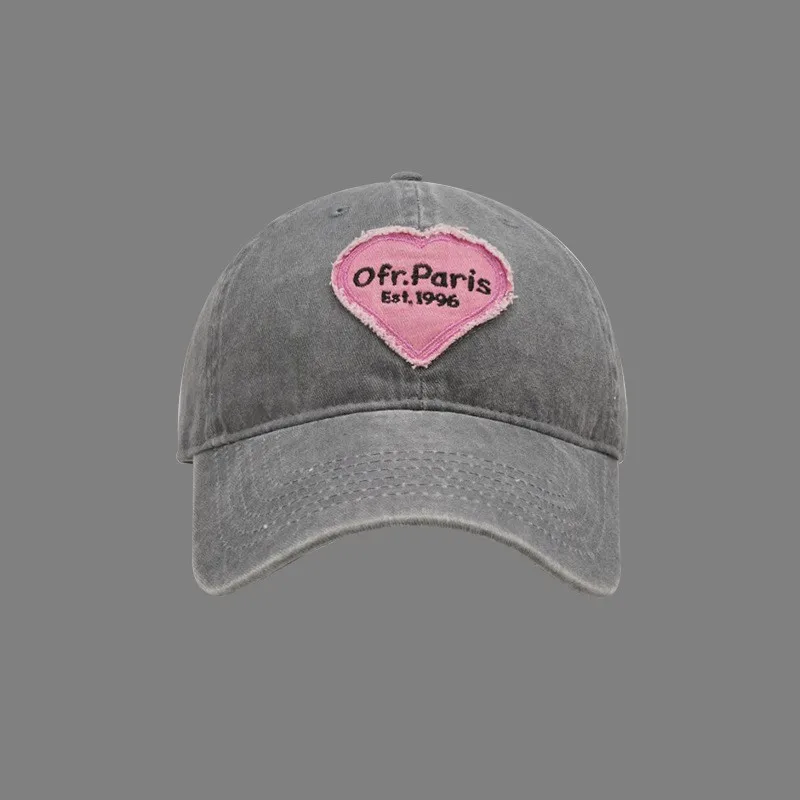 핑크 하트 야구 모자 여성 청바지 야구 모자