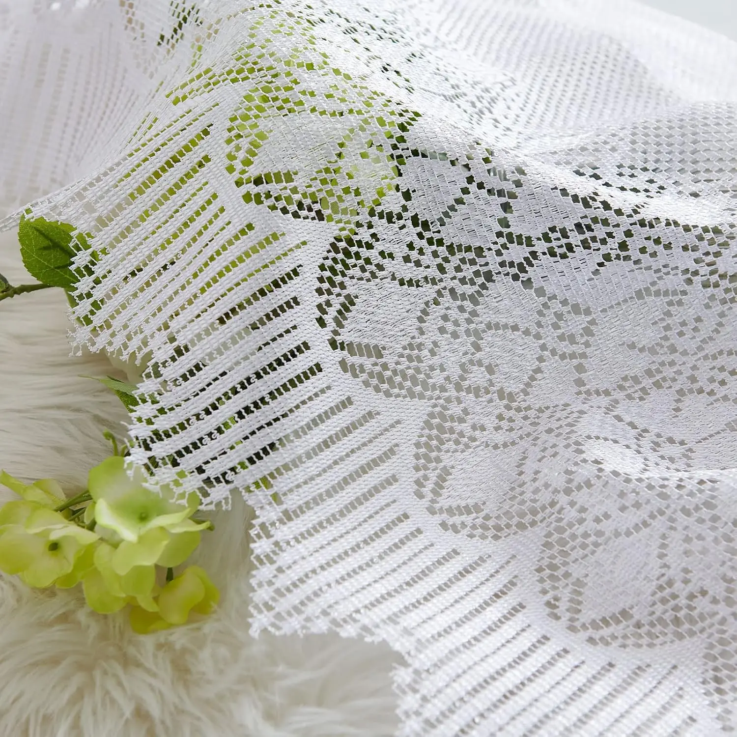 1Panel White Lace Kitchen Valance Sheer Curtains for Living Room Leaf Light Filtering Rod Pocket Rustic Sheer Valance JINCHAN window curtains tie valance curtain