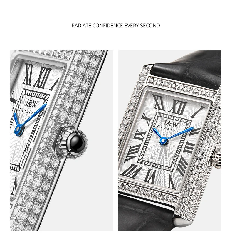 Schweiz KARNEVAL Retro Damen Uhr Schlanke Quadratische Quarz Uhren Frauen 2024 Diamant Lünette Leder Band Wasserdicht Montre Femme_voghion.com