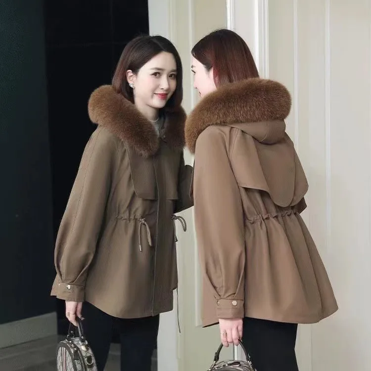 New Parka Women's Short Rex Rabbit Fur Liner Raccoon Fur Collar Detachable Fashion Casual Fur Coat 2021 autumn and winter new fashion imported fox fur big fur collar pie overcomes the rex rabbit liner mid length fur coat yes