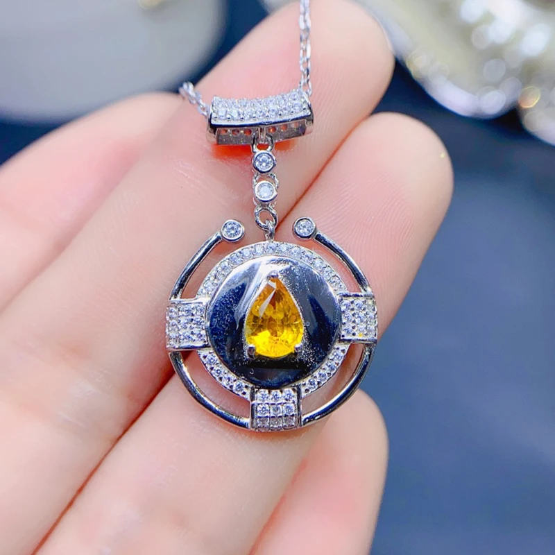 

Natural yellow sapphire pendant necklace for women silver 925 jewelry luxury gem stones 18k gold plated free shiping items