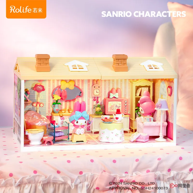 롤라이프 산리오 슈퍼 월드 시리즈 빌딩 블록 쿠로미 마이멜로디 룸 조립 모델 장식품 어린이 선물용