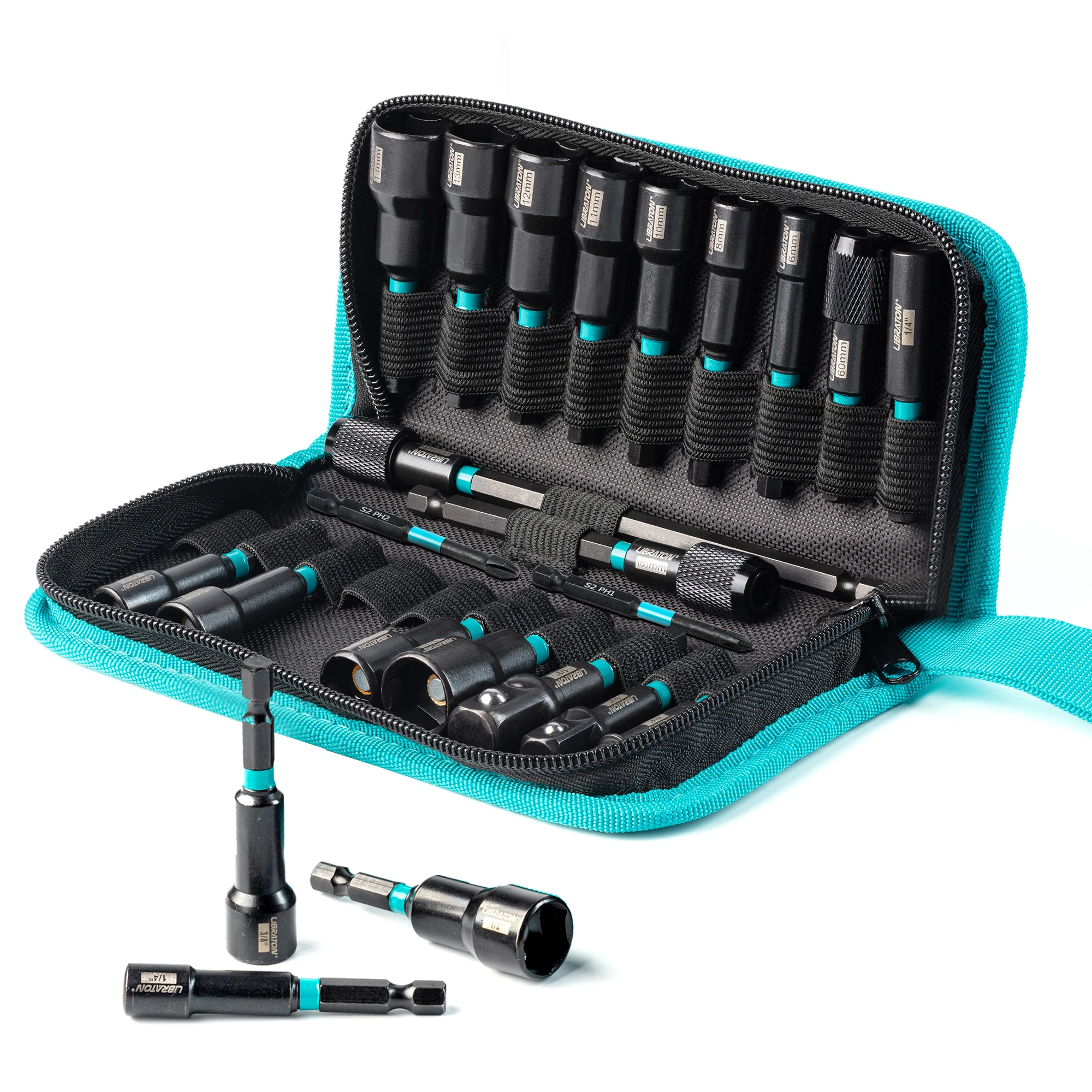 Libraton 23-teiliges magnetisches Mutternschrauber-Set, Schlagbohrschrauber-Bit-Set, metrischer SAE-Mutternschrauber, Schlagschrauber, Adapter, Bithalter