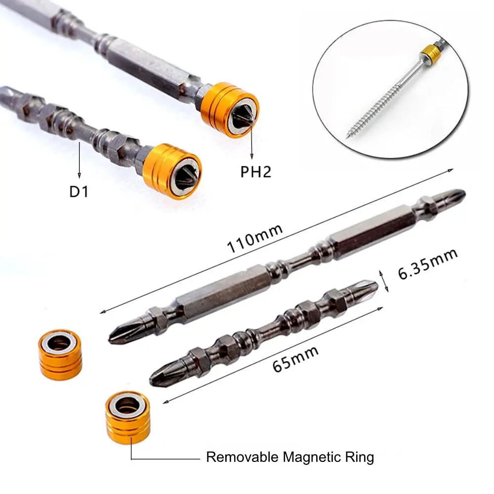 5/10 Stück PH2 magnetische Schraubendreher-Bits Kreuzschlitz 1/4 Zoll Sechskantschaft mit Magnetring für Elektroschrauber – Detail 4