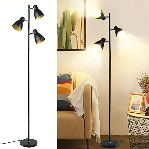 Depuley Tree Floor Lamp Adjustable Lights Standing LED Tall Pole Lamps Black for Bedroom Living Room