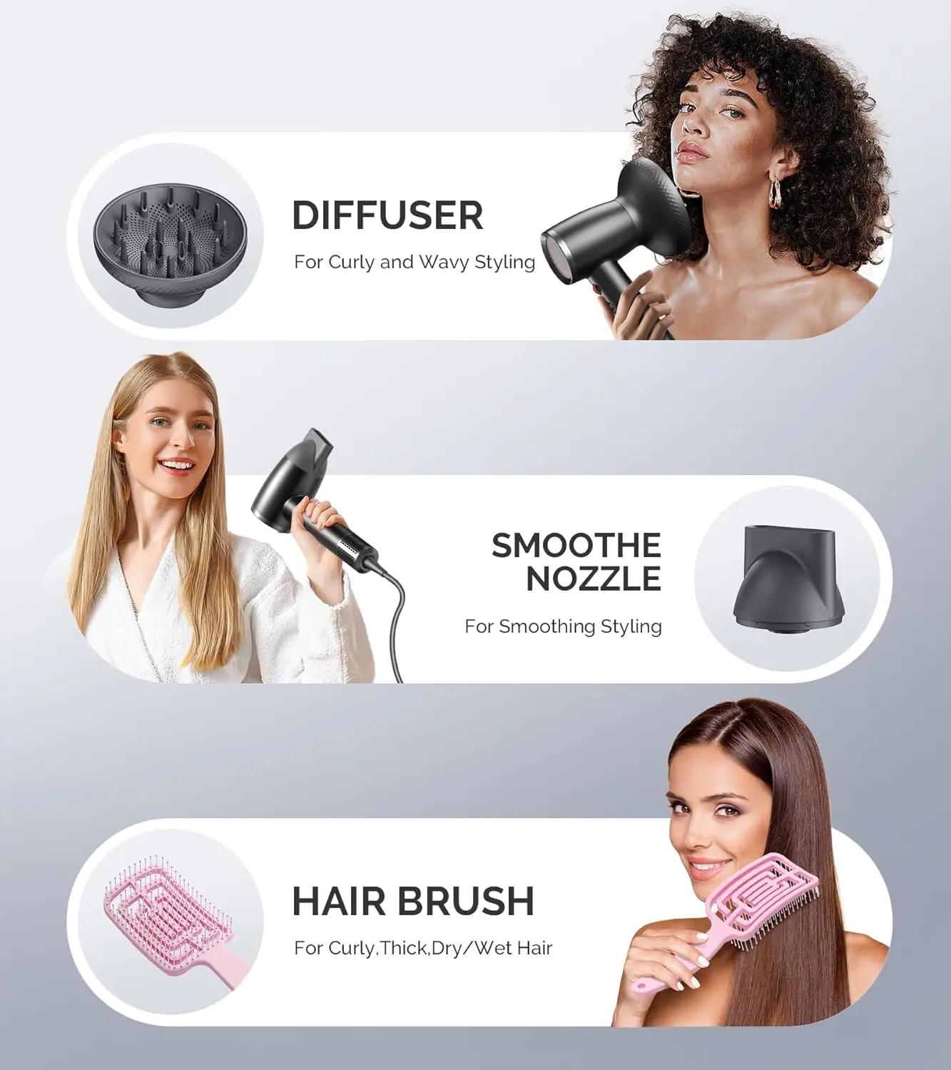 Powerful Ionic Blow Dryer with Diffuser,Nozzle and Hair Brush