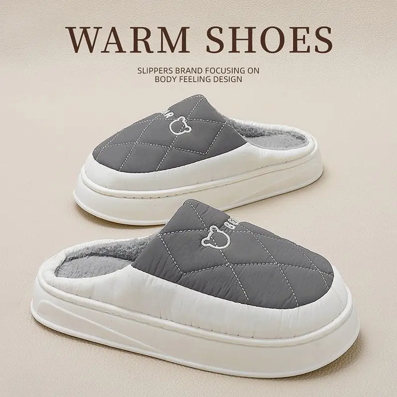 Männer Hausschuhe Winter Warme Plüsch Schlafzimmer Schuhe Wasserdichte Baumwolle Hausschuhe Für Frauen Indoor Outdoor Weiche Paar Schuhe – Detail 5