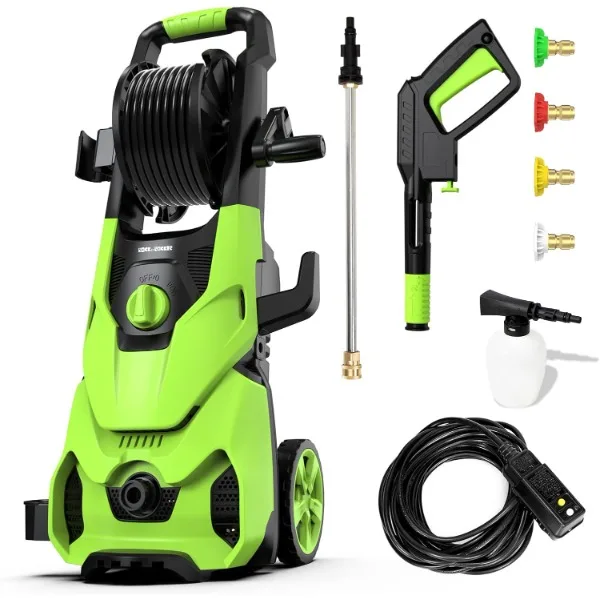 

Rock&Rocker Powerful Electric Pressure Washer, 2150PSI Max 2.6 GPM Power Washer with Hose Reel, 4 Quick Connect Nozzles