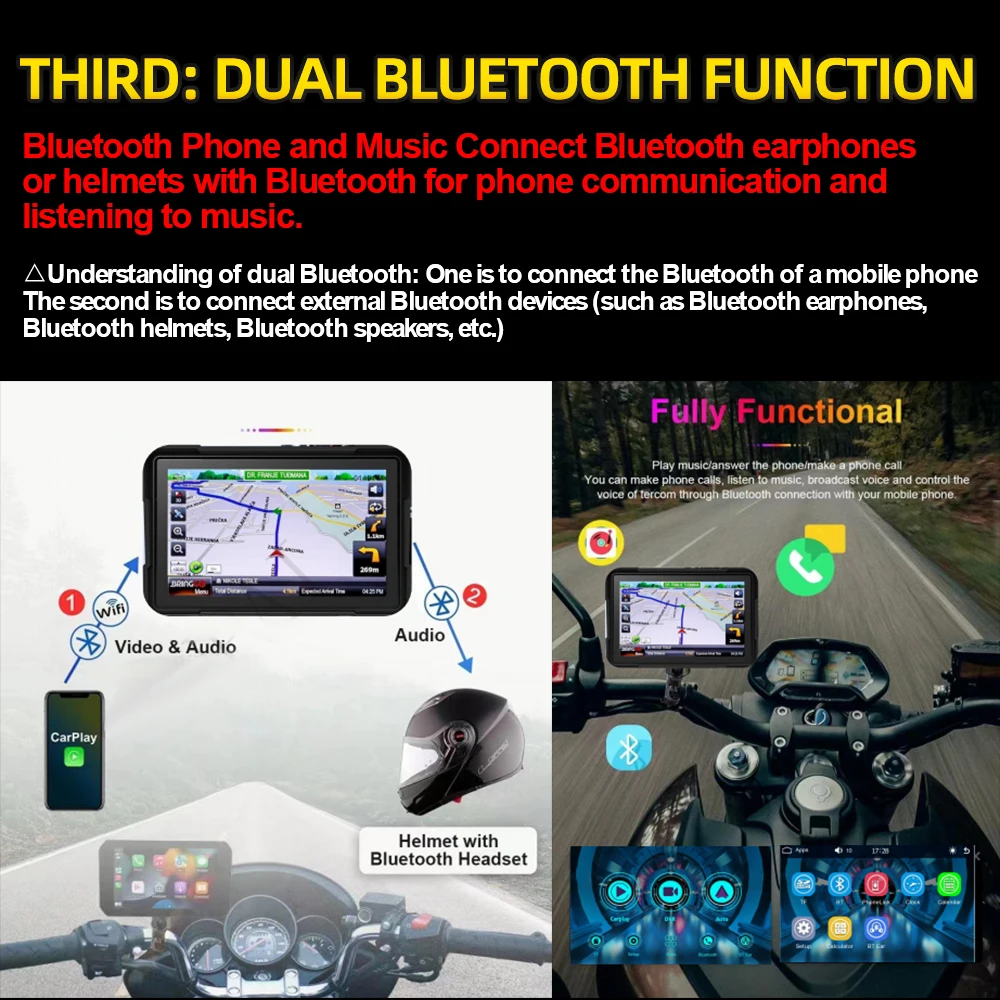 오토바이 카플레이 안드로이드 자동 IP67 방수 모토 GPS 네비게이션, 가와사키 닌자 ZX-12R 2000-2002 2003 2004 2005, 5 인치