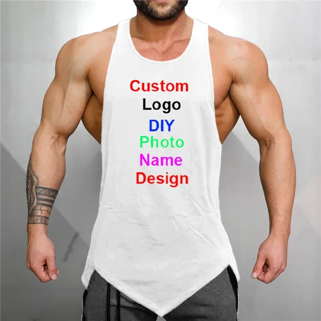 Customized Brand Logo Gym Sleeveless Shirt Mens Bodybuilding Fitness Hooded Tank  Top Men DIY Graphics Printing
