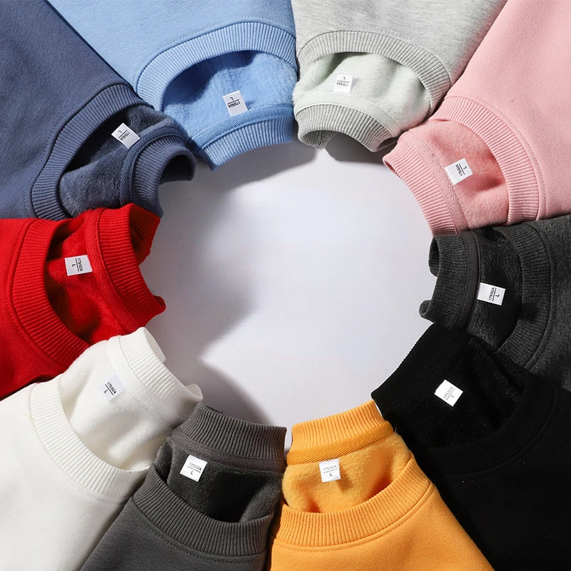 

2022 Autumn Winter Cotton Plush Round Neck Logo Sweater Men's Work Clothes 380g T-shirt